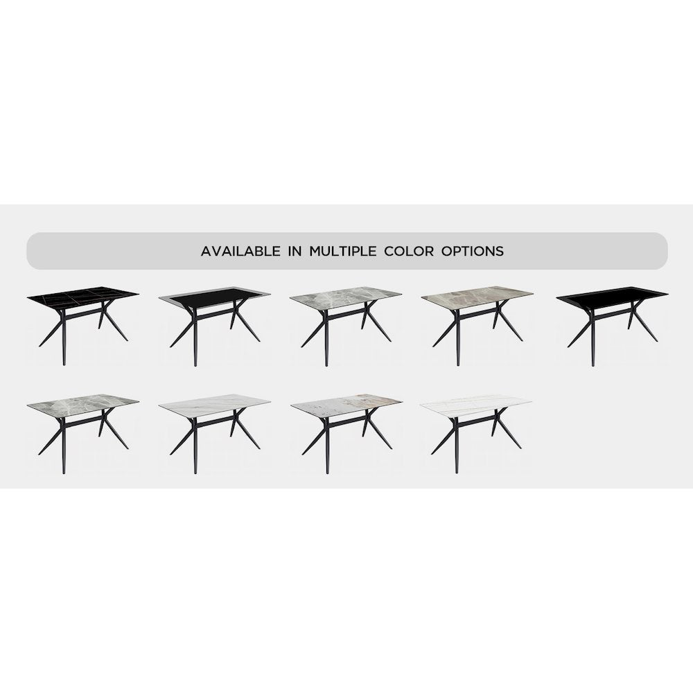 Elega Series Black Carbon Steel Dining Table 62 With White Sintered Stone Top