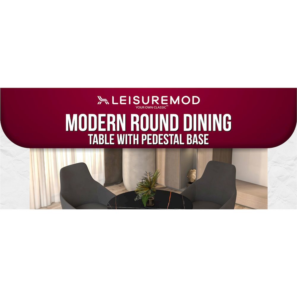 Bristol 24 round dining table White base with Black Sintered stone Top