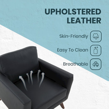 Chester Modern Leather Accent Arm Chair With Birch Wood Base