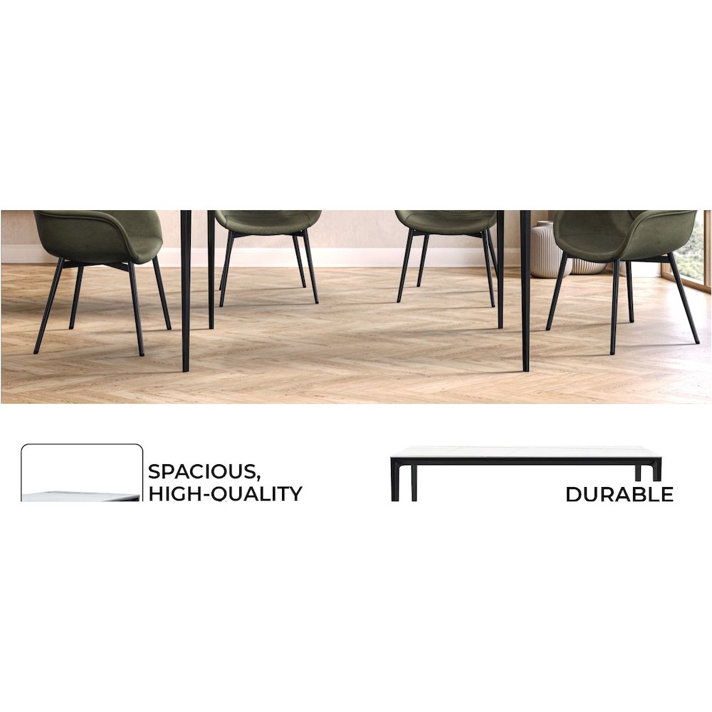 Avo Series Modern Dining Table Black Base, With 55 White/Gold Sintered Stone Top