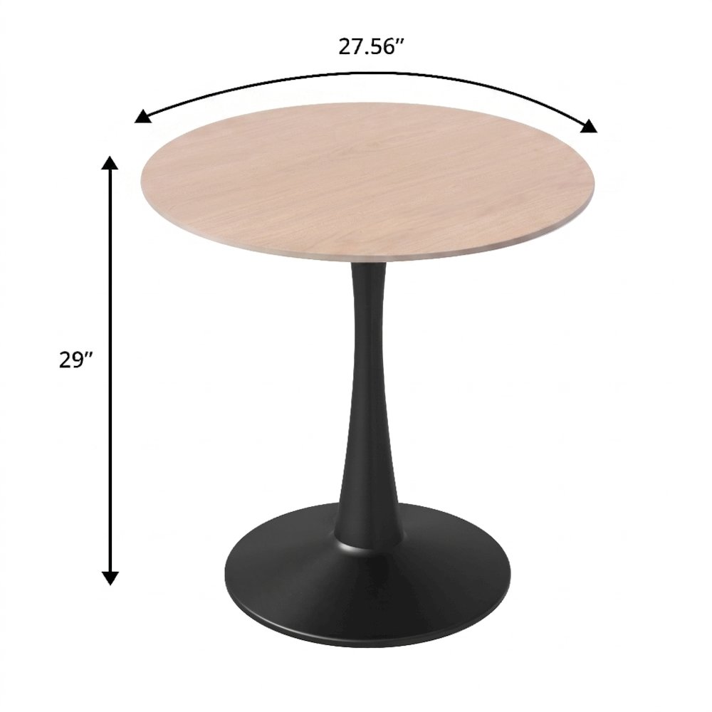 Bristol 27" Round Dining Table Black Base with Sintered Stone Natural Wood Top