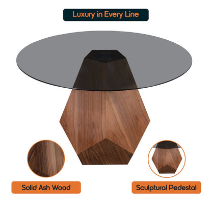 Nebo Modern Dining Table in Walnut Base with BLack Glass Top