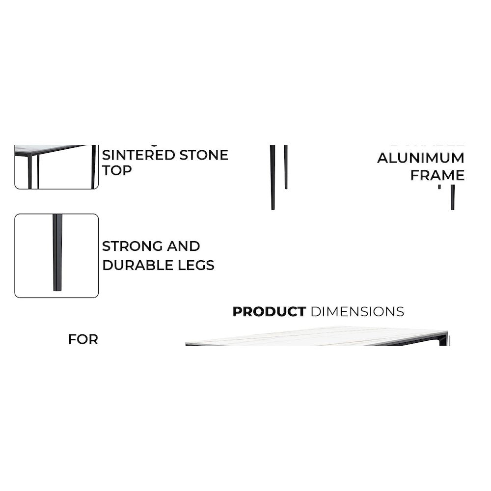Avo Series Modern Dining Table Black Base, With 55 White/Gold Sintered Stone Top