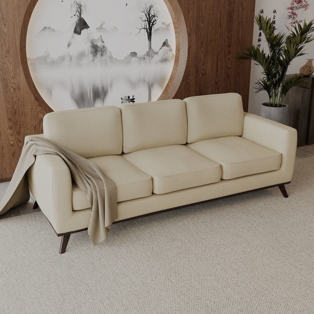 Chester Modern Faux Leather Sofa in Beige Mesh