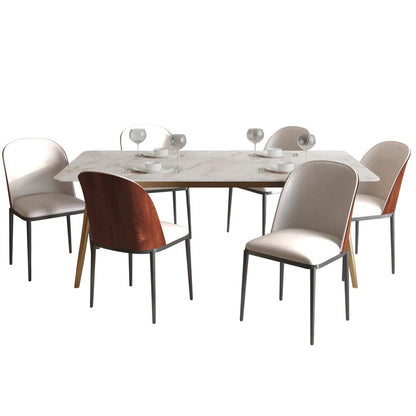 Zayle 7-Piece Dining Set with 55" Rectangular Dining Side Chair in Walnut/Beige