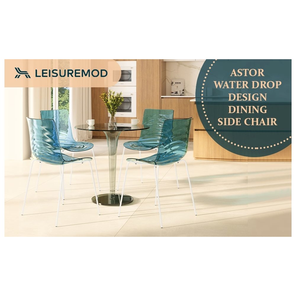Astor Water Ripple Design Dining Chair in White Base Trans Blue Seat