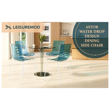 Astor Water Ripple Design Dining Chair in White Base Trans Blue Seat