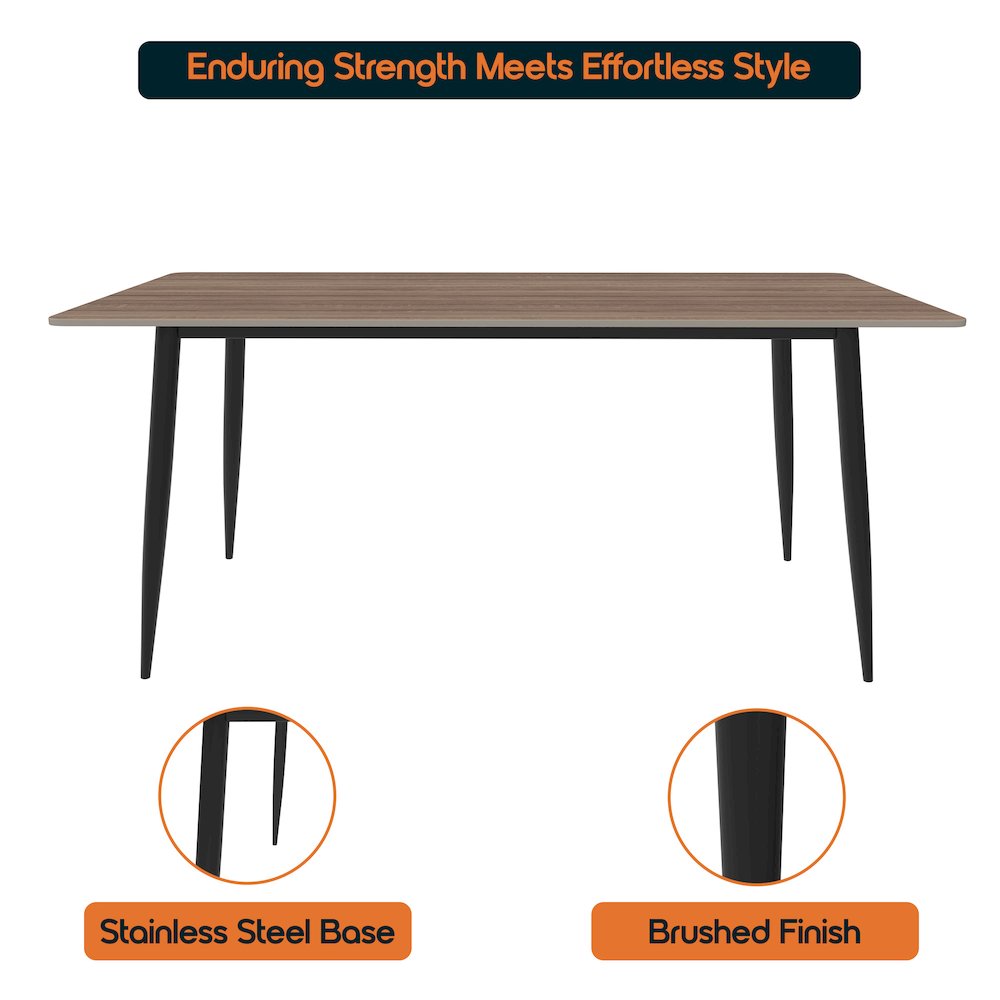 Zayle 55" Rectangle Sintered Stone Dining Table in Red Oak with Black Base