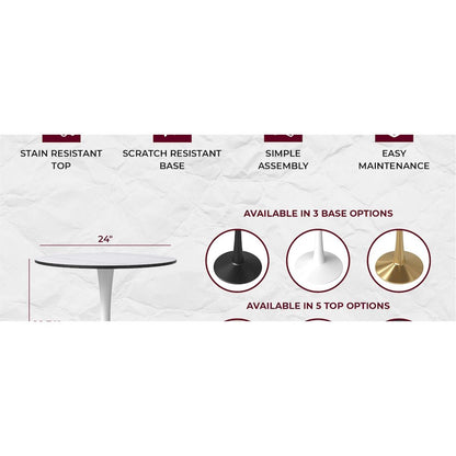 Bristol Series Dining Table White Base With White Stone 24" Round Top