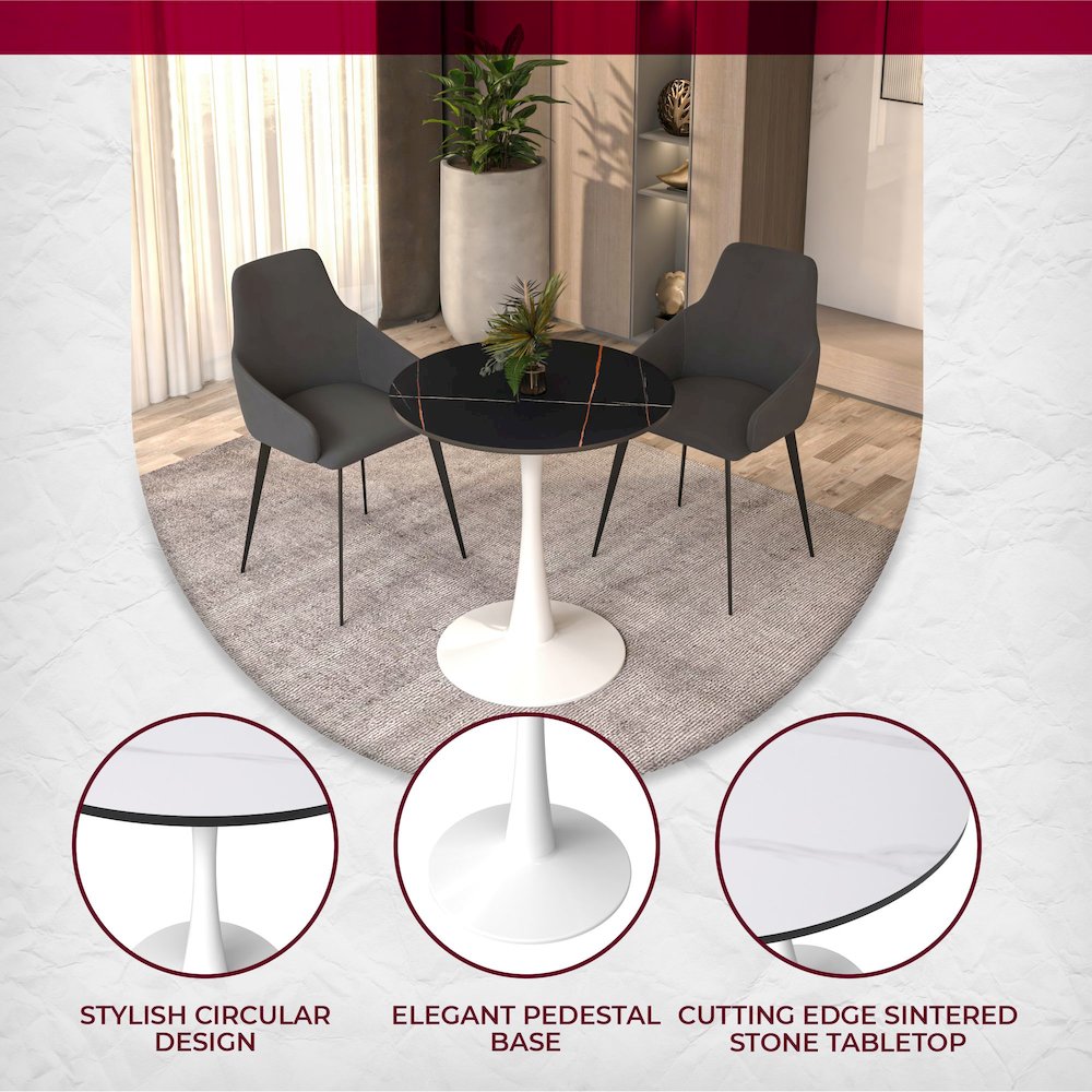 Bristol Series Dining Table White Base With White Stone 24" Round Top