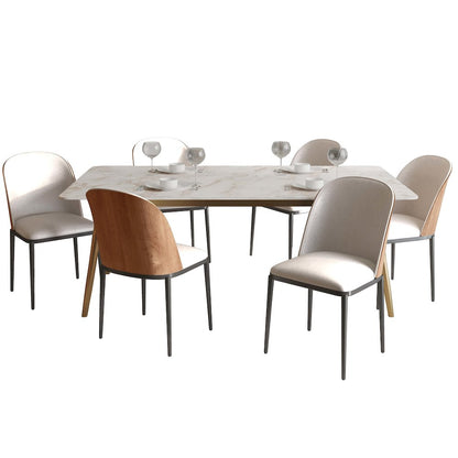 Zayle 7-Piece Dining Set with 55" Dining Side Chair in Natural Wood/Beige