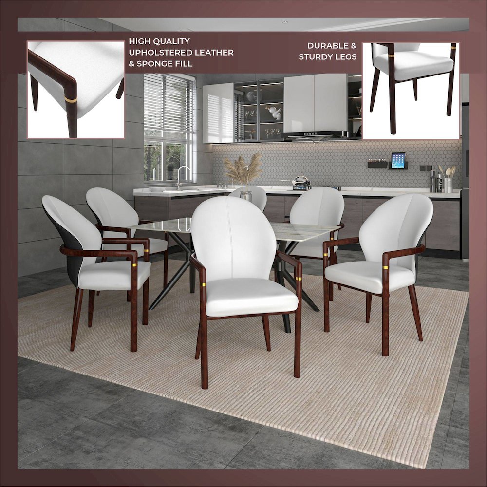 Opaline Series Elegant Wooden Dining Chair in Black Velvet and White - Set of 2