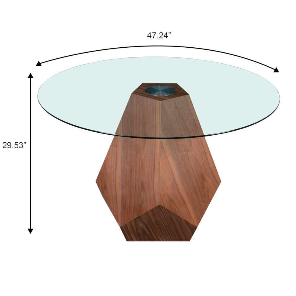 Nebo Modern Dining Table in Walnut Base with Clear Glass Top