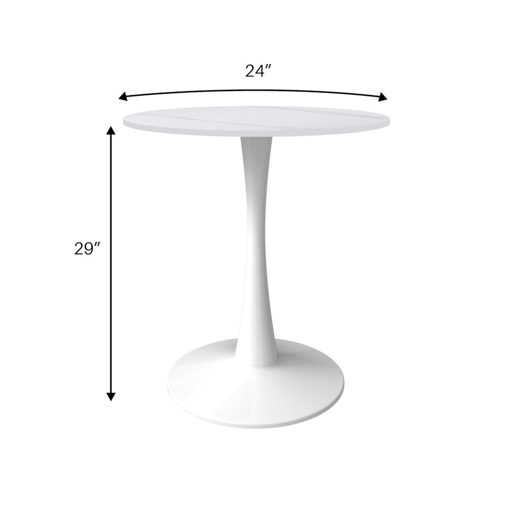Bristol Series Dining Table White Base With White Stone 24" Round Top