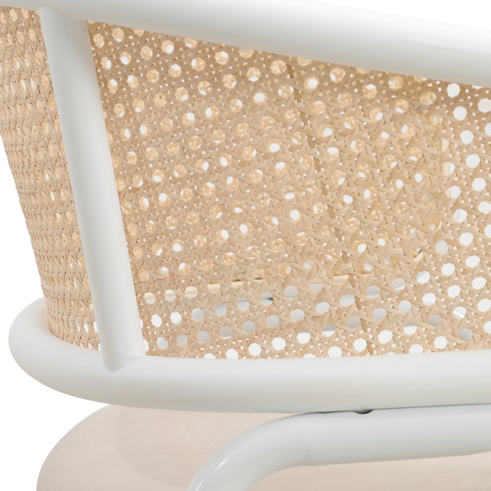 Ervilla Modern Dining Chair with White Powder Coated Steel Legs and Wicker Back