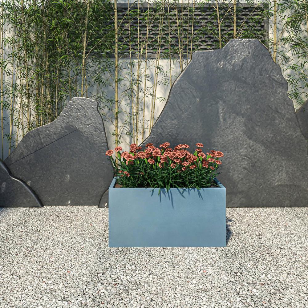 Bloom Series Poly Stone Planter 11.8" , 23.6" Long In Black Aged Concrete