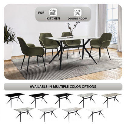 Elega Series Black Carbon Steel Dining Table 62 With White Sintered Stone Top