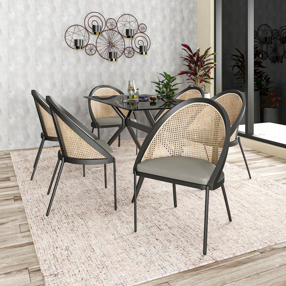 Urbane Collection Modern Dining Chair With Wicker back in Olive Green - Set of 2