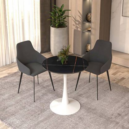 Bristol 24 round dining table White base with Black Sintered stone Top