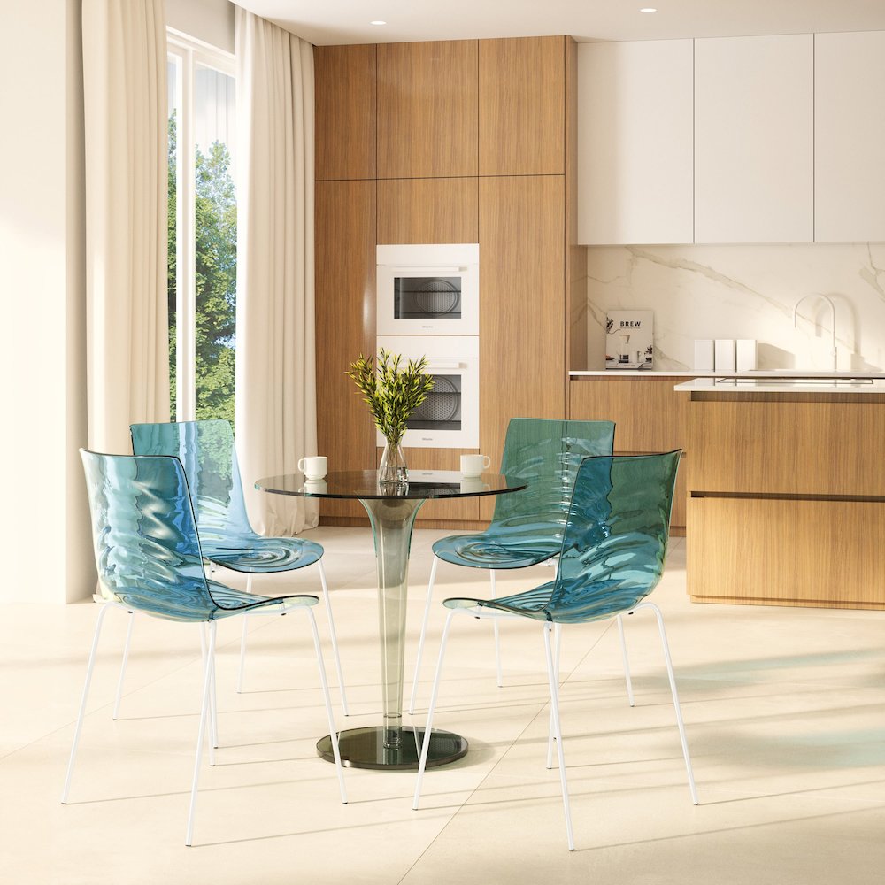 Astor Water Ripple Design Dining Chair in White Base Trans Blue Seat