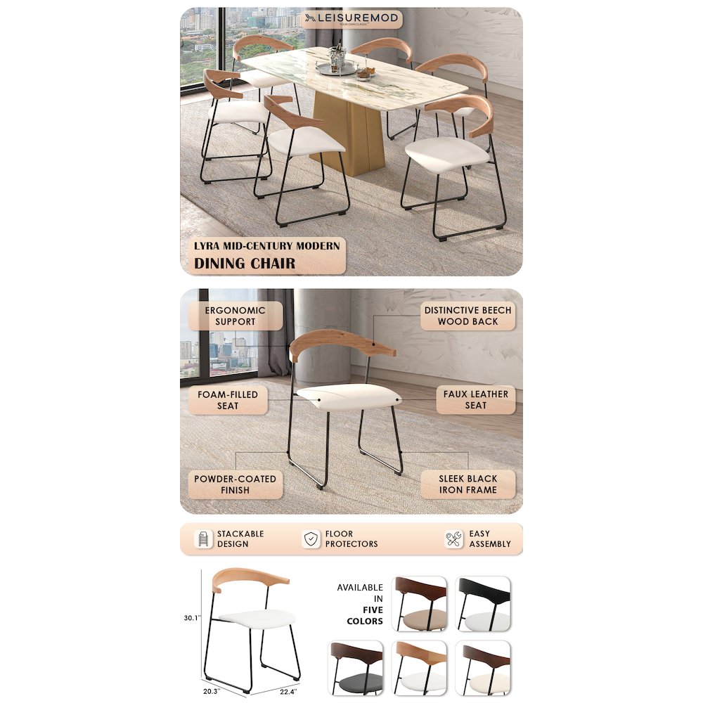 Lyra Collection Modern Chair in Natural Wood back and White Seat