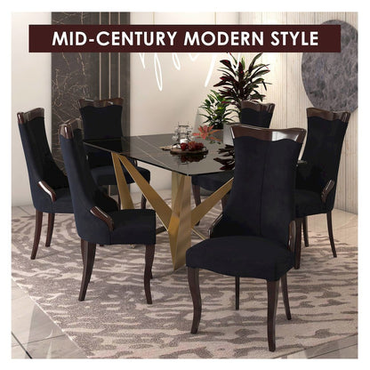 Novara Collection Modern Wooden Dining Chair in Black Velvet Set of 4