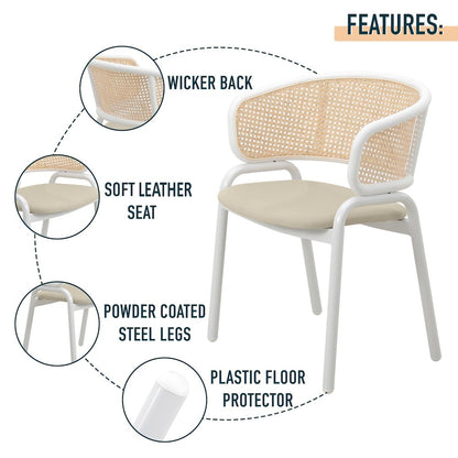Ervilla - Dining Chair - White frame in Taupe Leather Set of 2