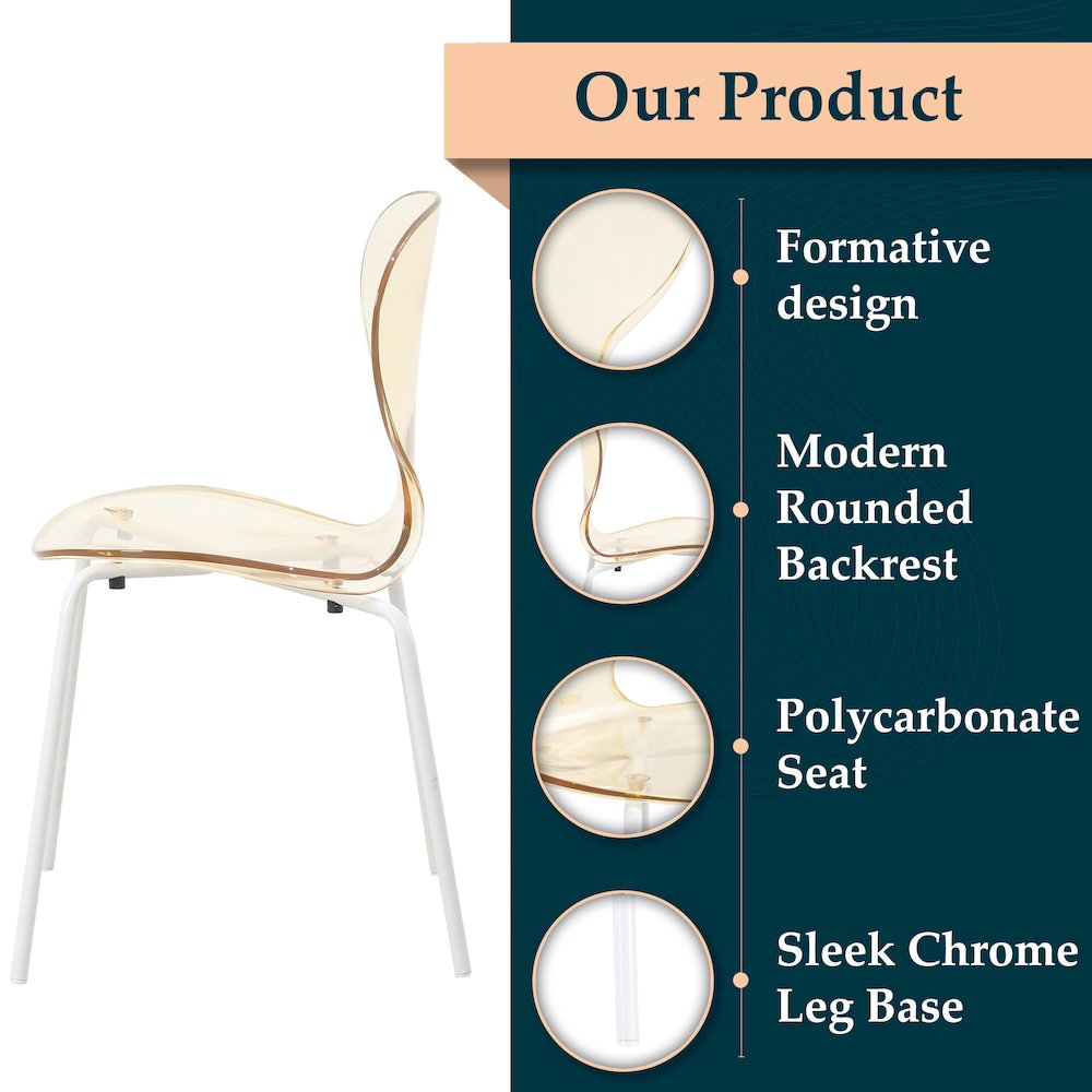 Modern Oyster Transparent Side Chair in White Base