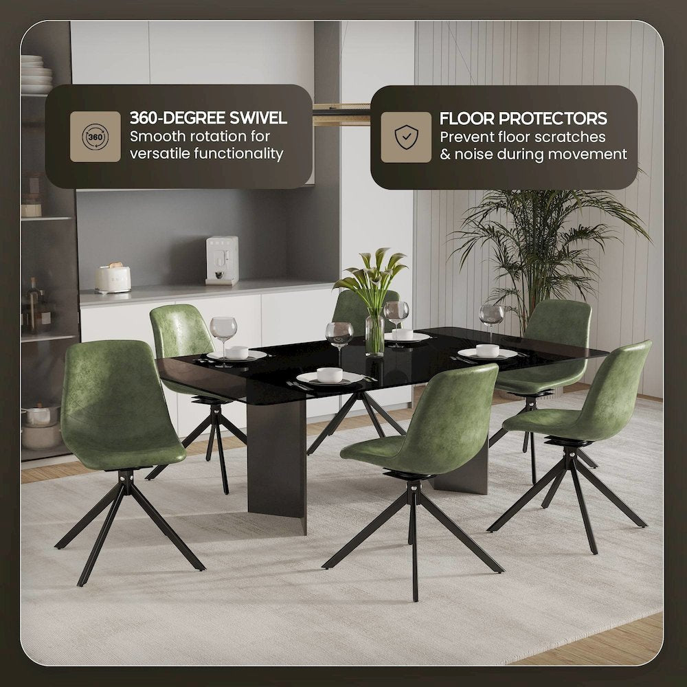 Markley Modern Leather Swival Dining Chair With Metal Legs in Green