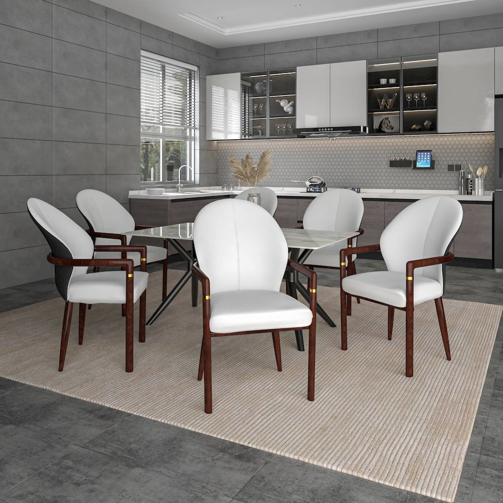 Opaline Series Elegant Wooden Dining Chair in Black Velvet and White - Set of 2