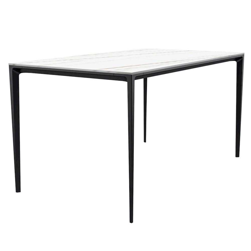 Avo Series Modern Dining Table Black Base, With 55 White/Gold Sintered Stone Top