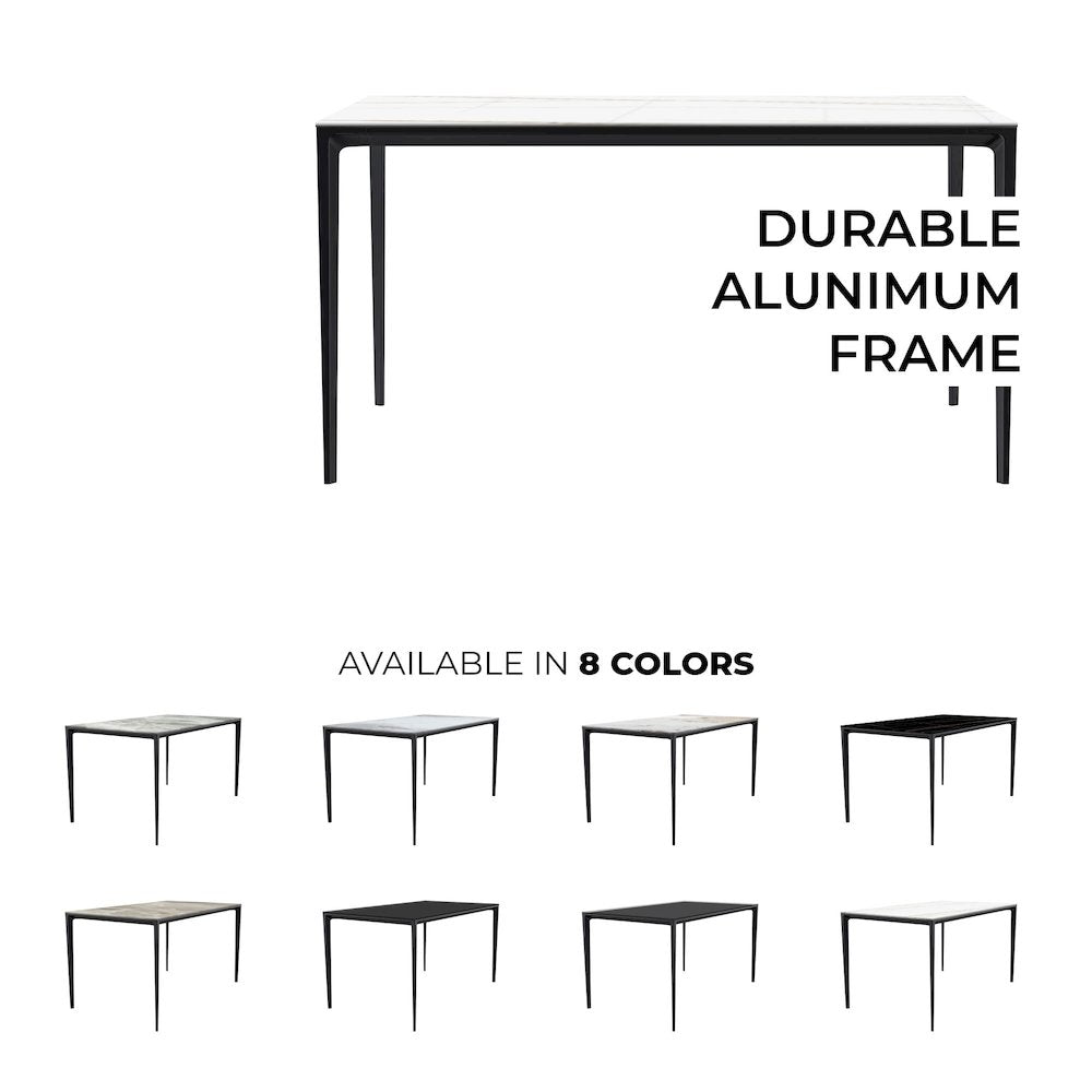 Avo Series Modern Dining Table Black Base, With 55 White/Gold Sintered Stone Top
