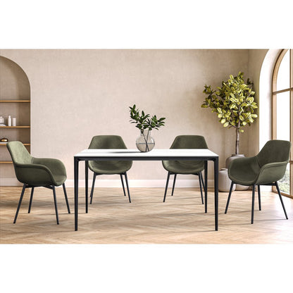 Avo Series Modern Dining Table Black Base, With 55 White/Gold Sintered Stone Top