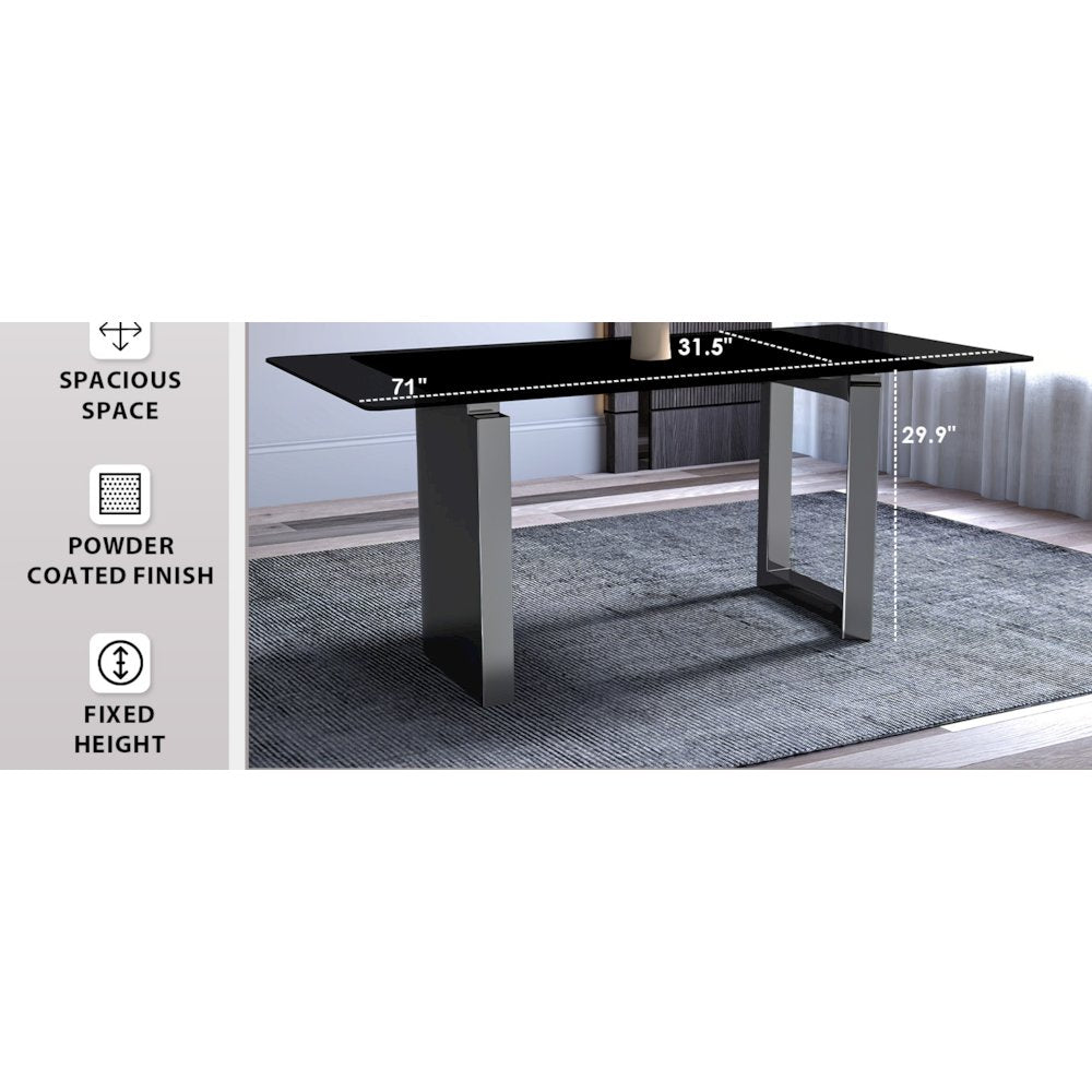 Astra Series Modern Dining Table Stainless Steel Base, With 55" Black Glass Top