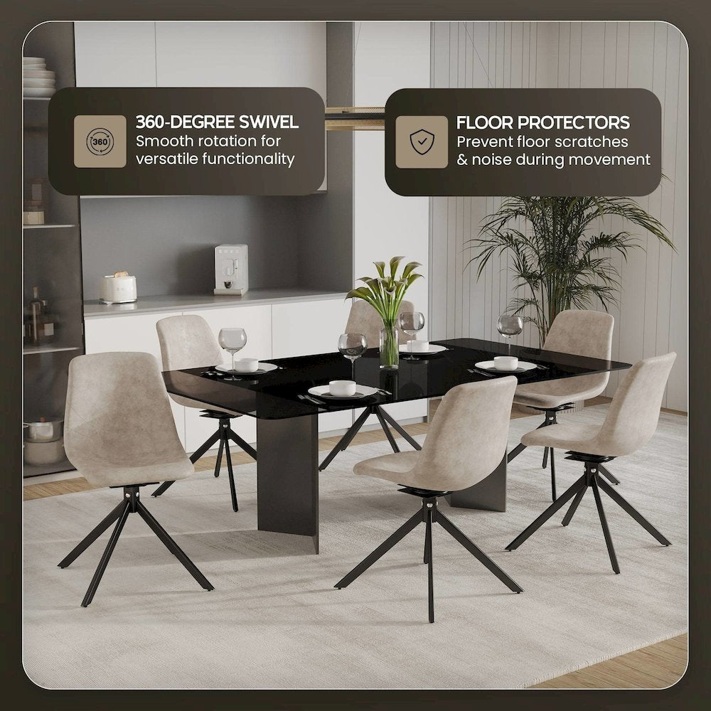 Markley Modern Leather Swival Dining Chair With Metal Legs in Taupe