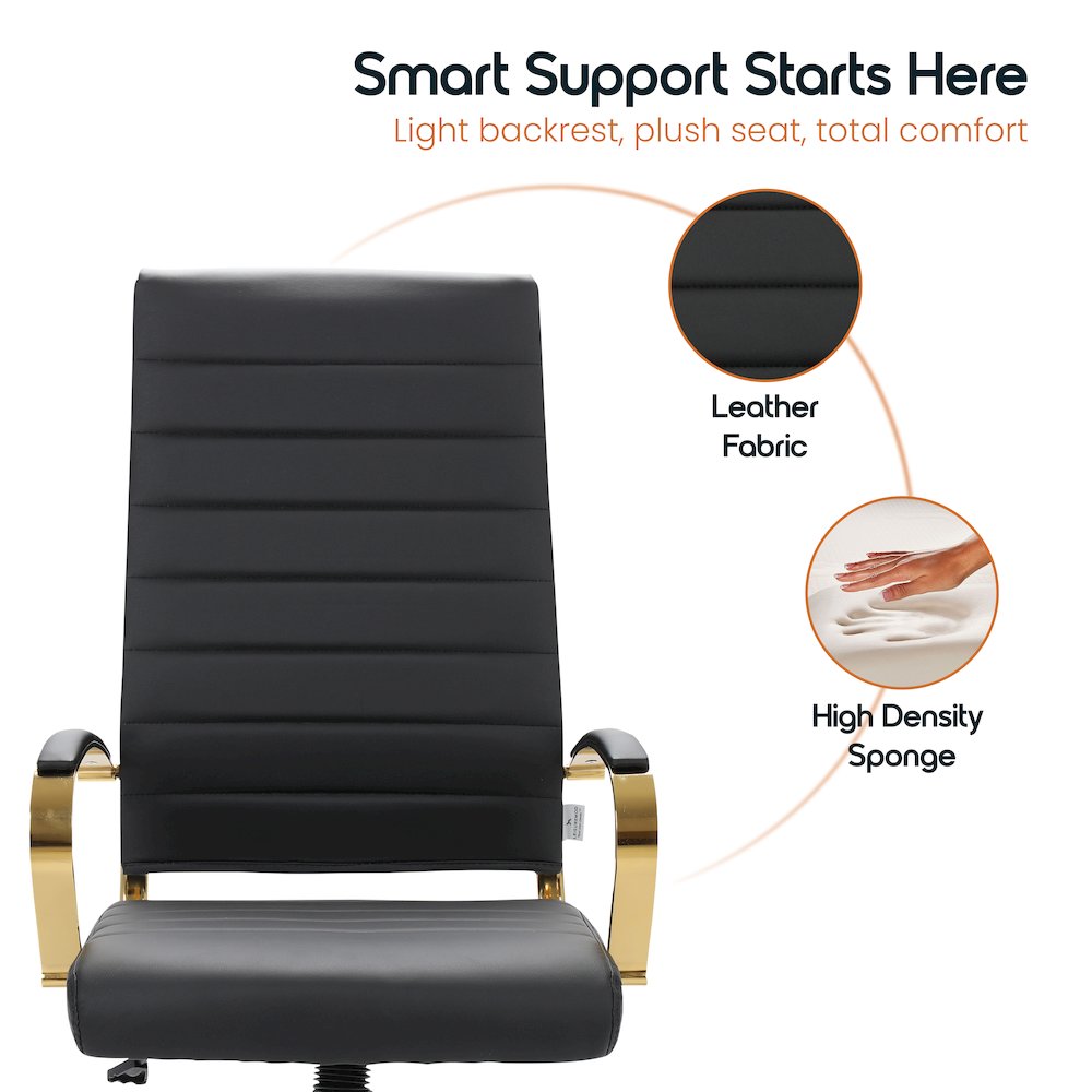 Benmar High-Back Leather Office Chair With Gold Frame