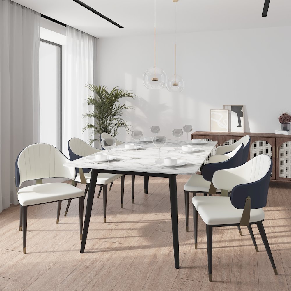 Zayle 7-Piece Dining Set with 55" Rectangular Dining Table in Blue