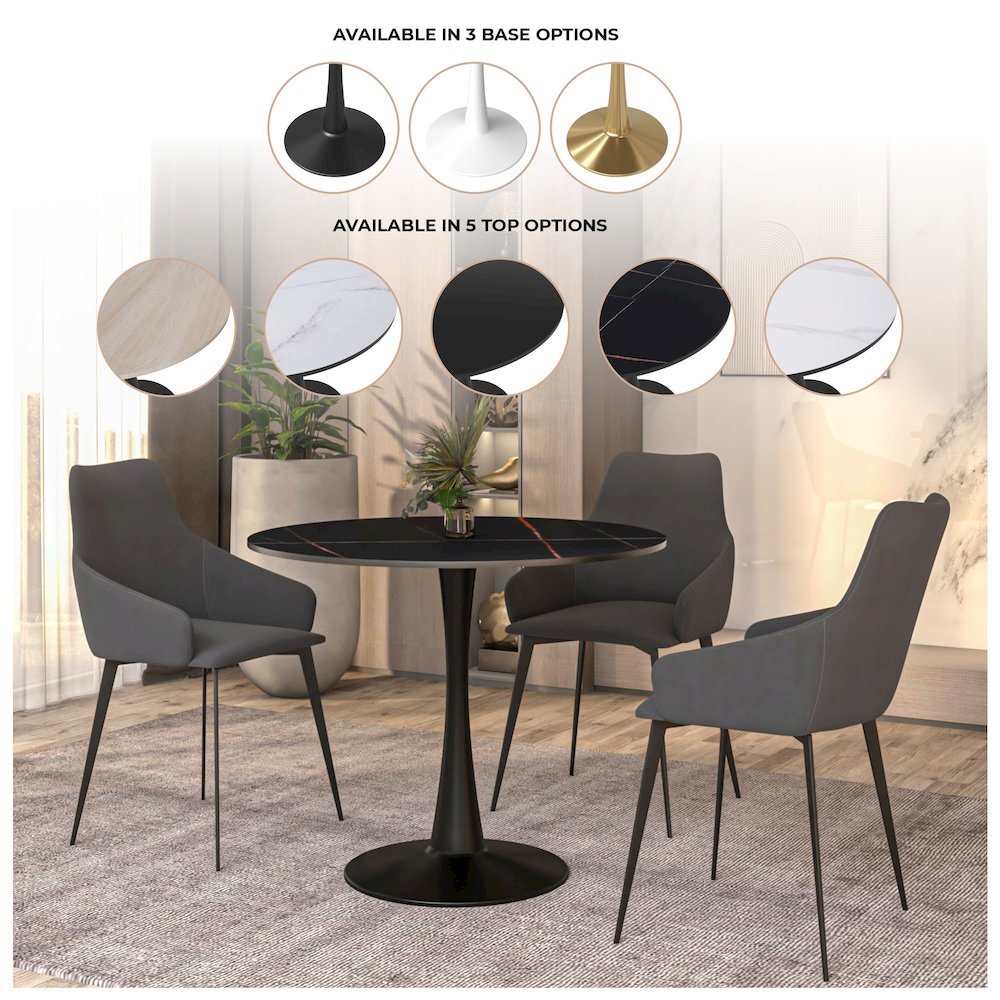 Bristol 31" round dining table Black base with Black Sintered stone Top