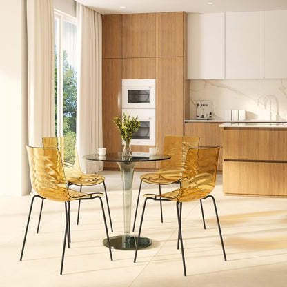 Astor Water Ripple Design Dining Chair in Black Base Orange Seat Set of 2
