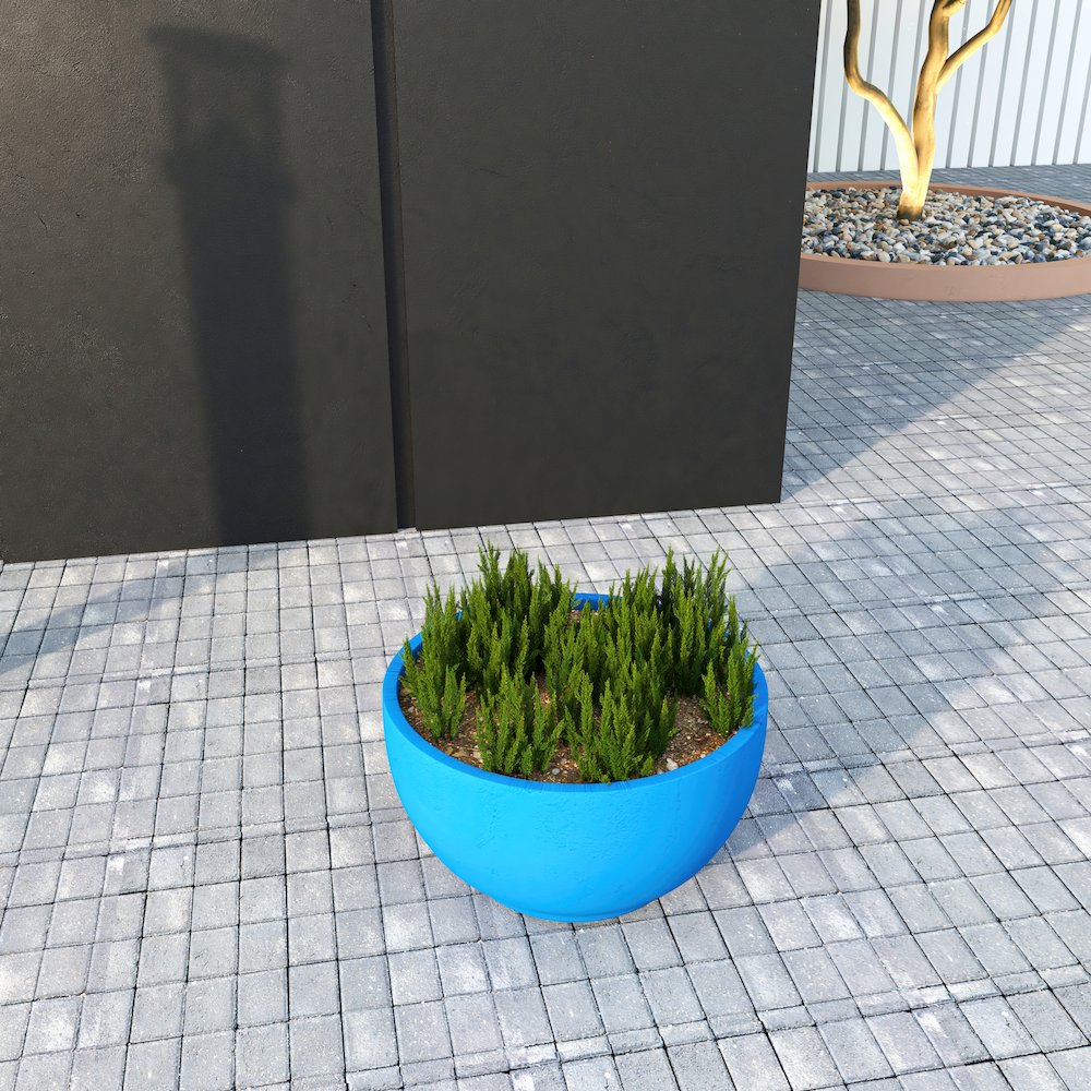 Grove Series Hemisphere Poly Clay Planter in Blue 10.6 Dia, 5.9 High