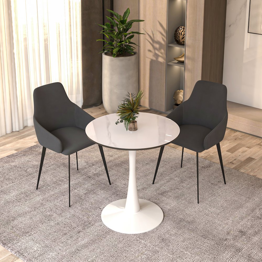 Bristol Series Dining Table White Base With White Stone 24" Round Top