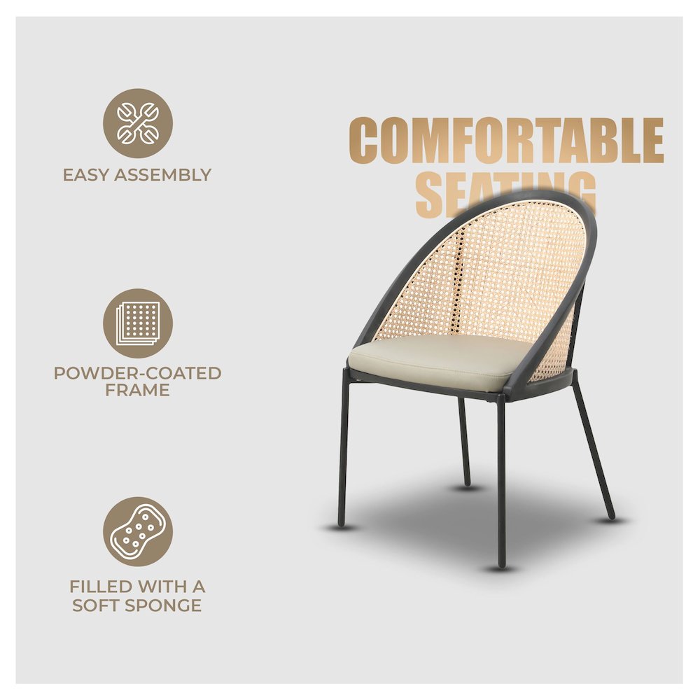 Urbane Collection Modern Dining Chair With Wicker back in Olive Green - Set of 2