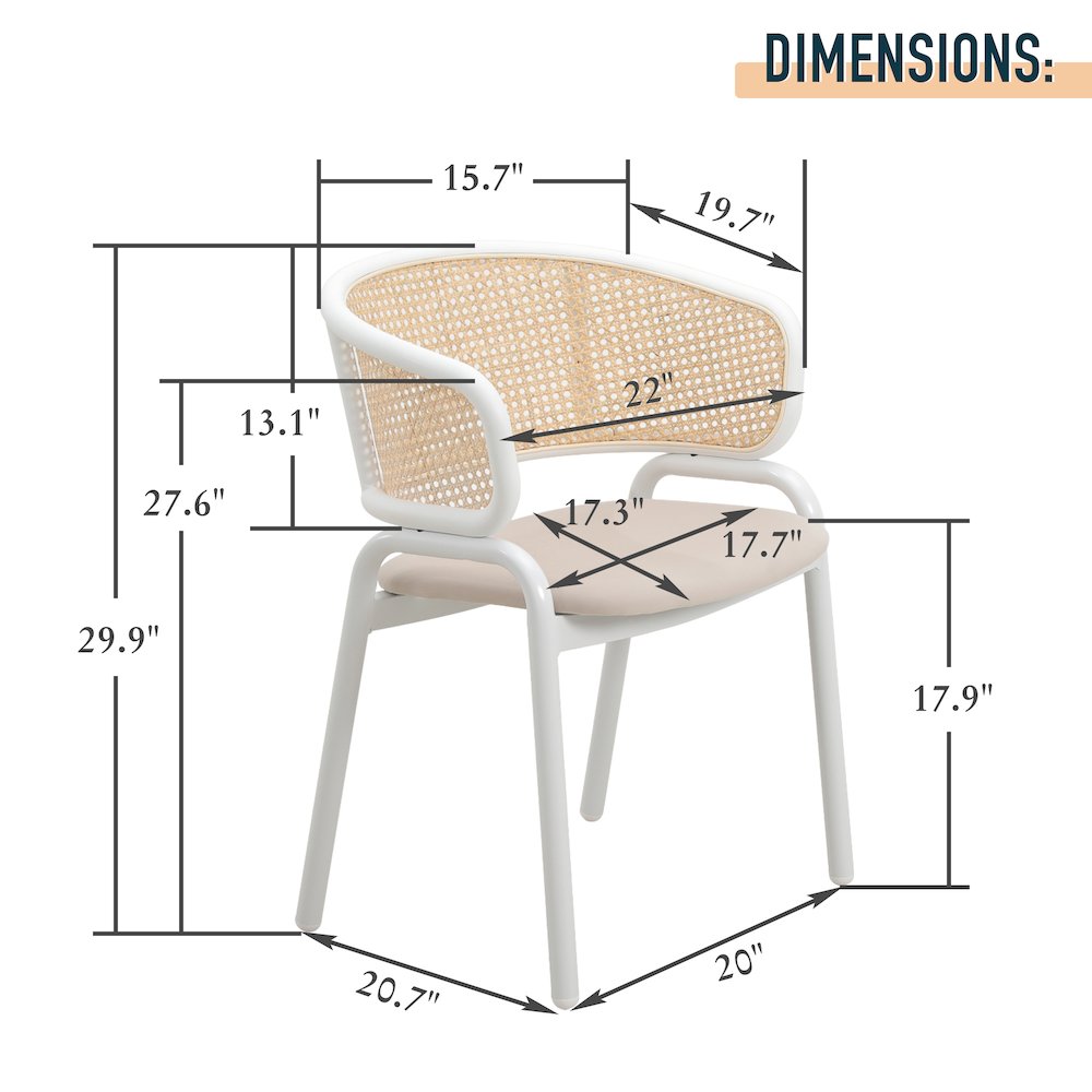 Ervilla Modern Dining Chair with White Powder Coated Steel Legs and Wicker Back