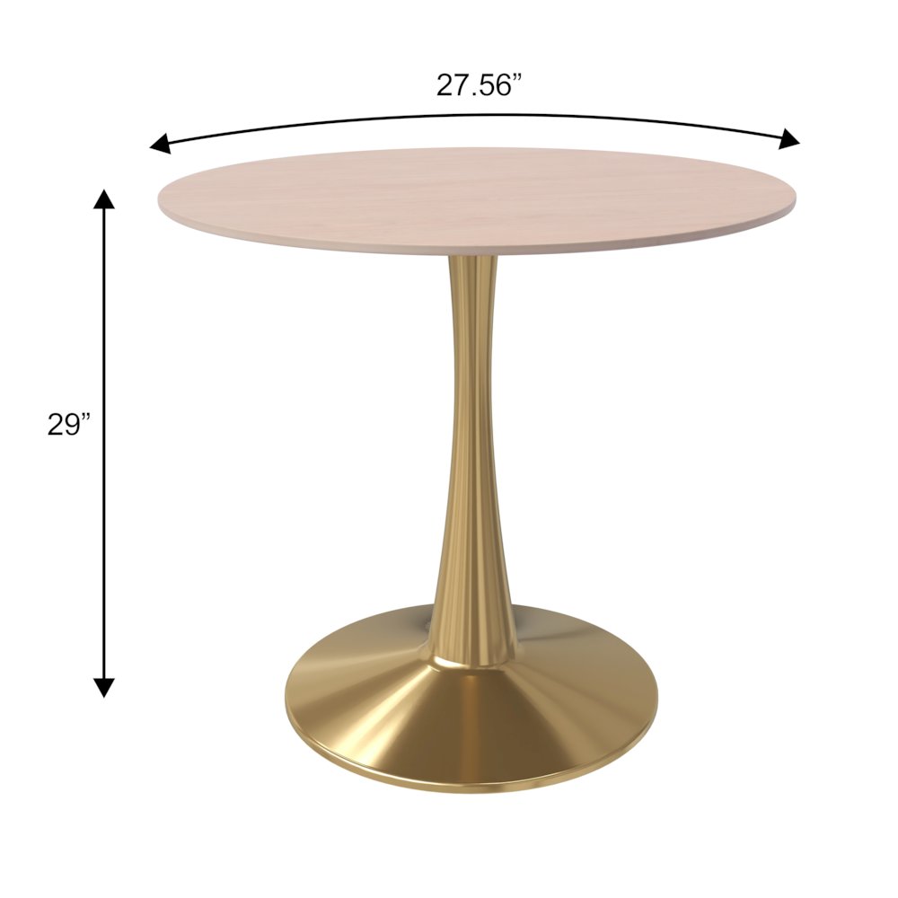 Bristol 27" Round Dining Table Gold Base with Sintered Stone Natural Wood Top