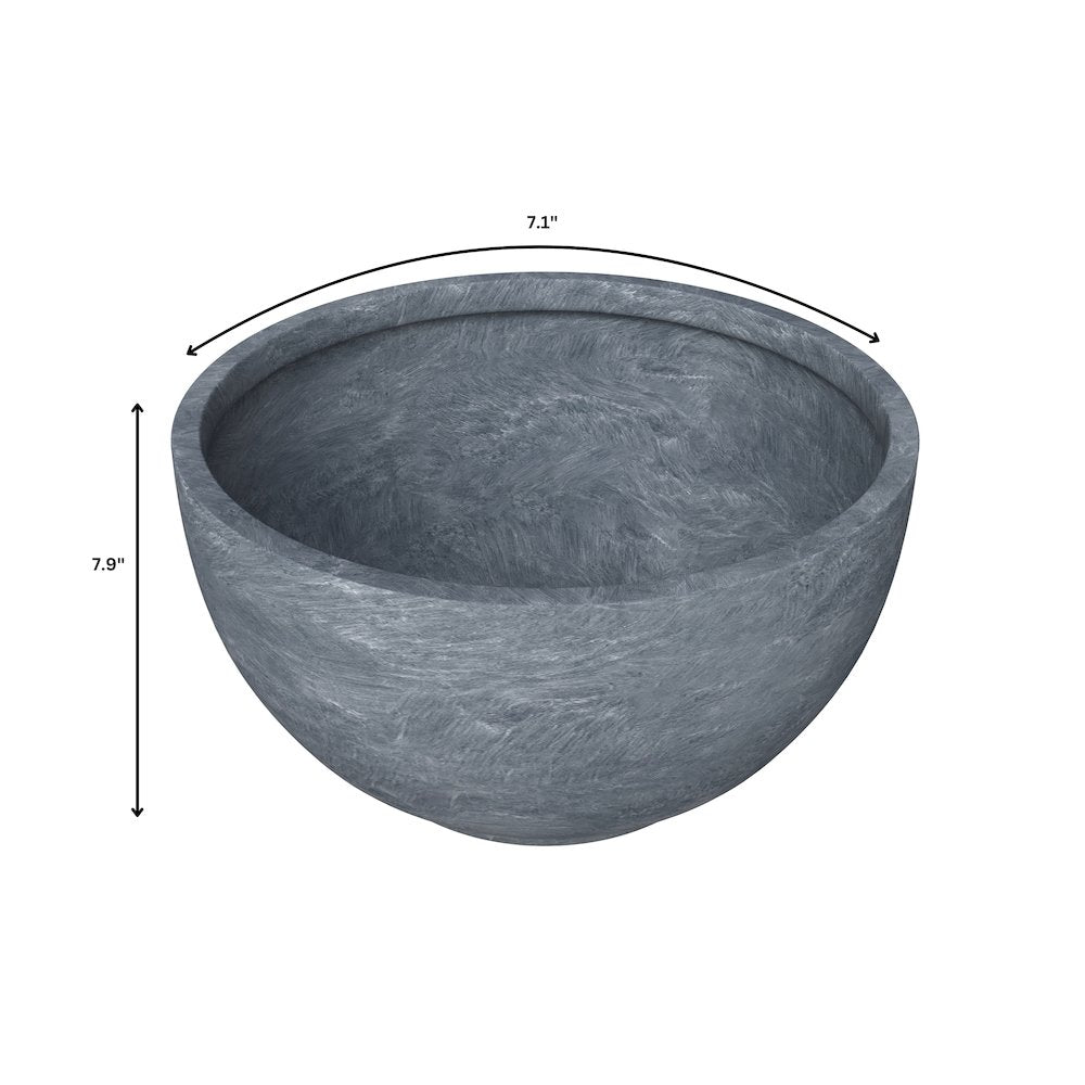 Grove Series Hemisphere Poly Clay Planter in Aged Concrete 14.9 Dia, 7.8 High