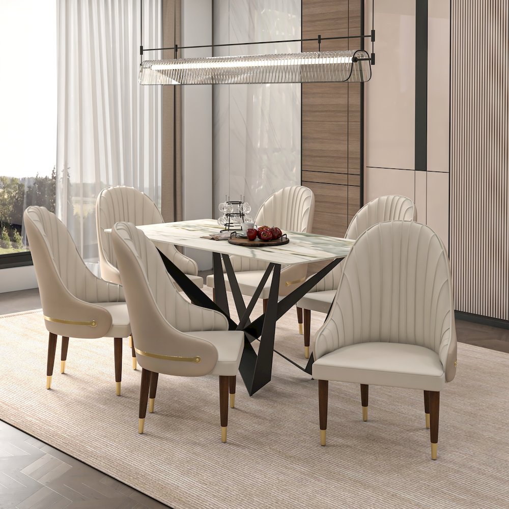 Elara Collection Wooden Dining Chair in Cream Set of 4