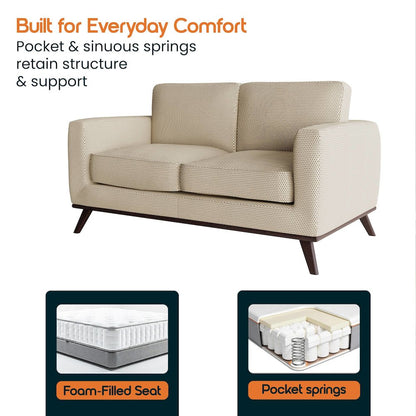 Chester Modern Faux Leather Loveseat in Beige Mesh