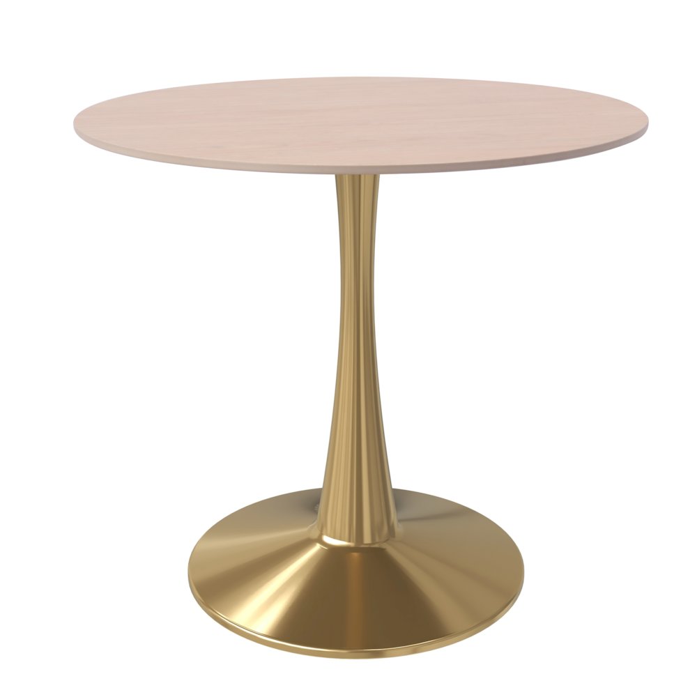 Bristol 27" Round Dining Table Gold Base with Sintered Stone Natural Wood Top