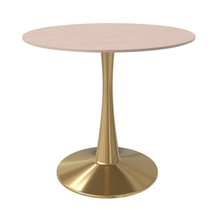 Bristol 27" Round Dining Table Gold Base with Sintered Stone Natural Wood Top