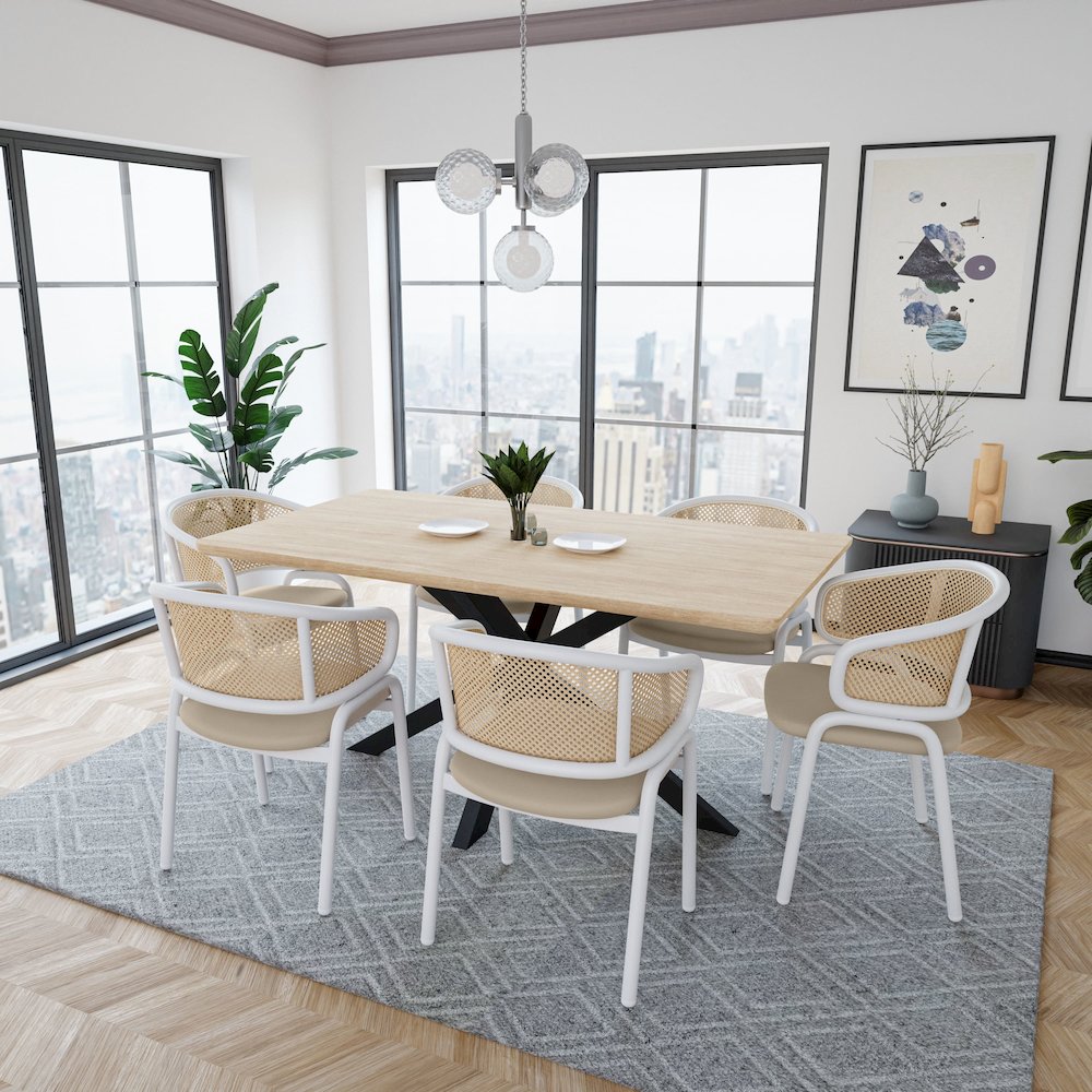 Ervilla - Dining Chair - White frame in Taupe Leather Set of 2
